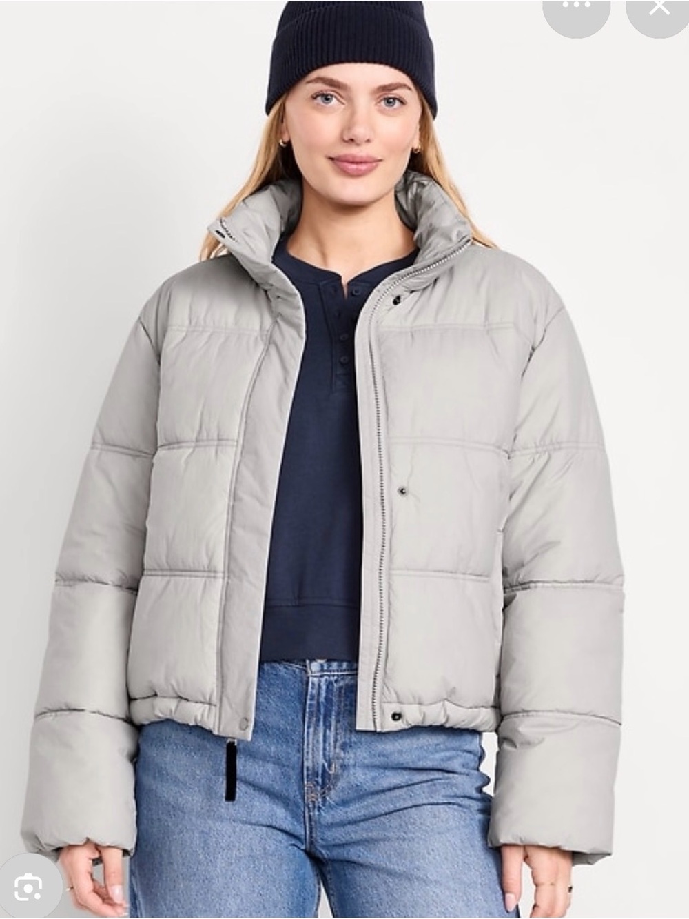 Old Navy Light Gray Cropped Puffer Jacket - Women